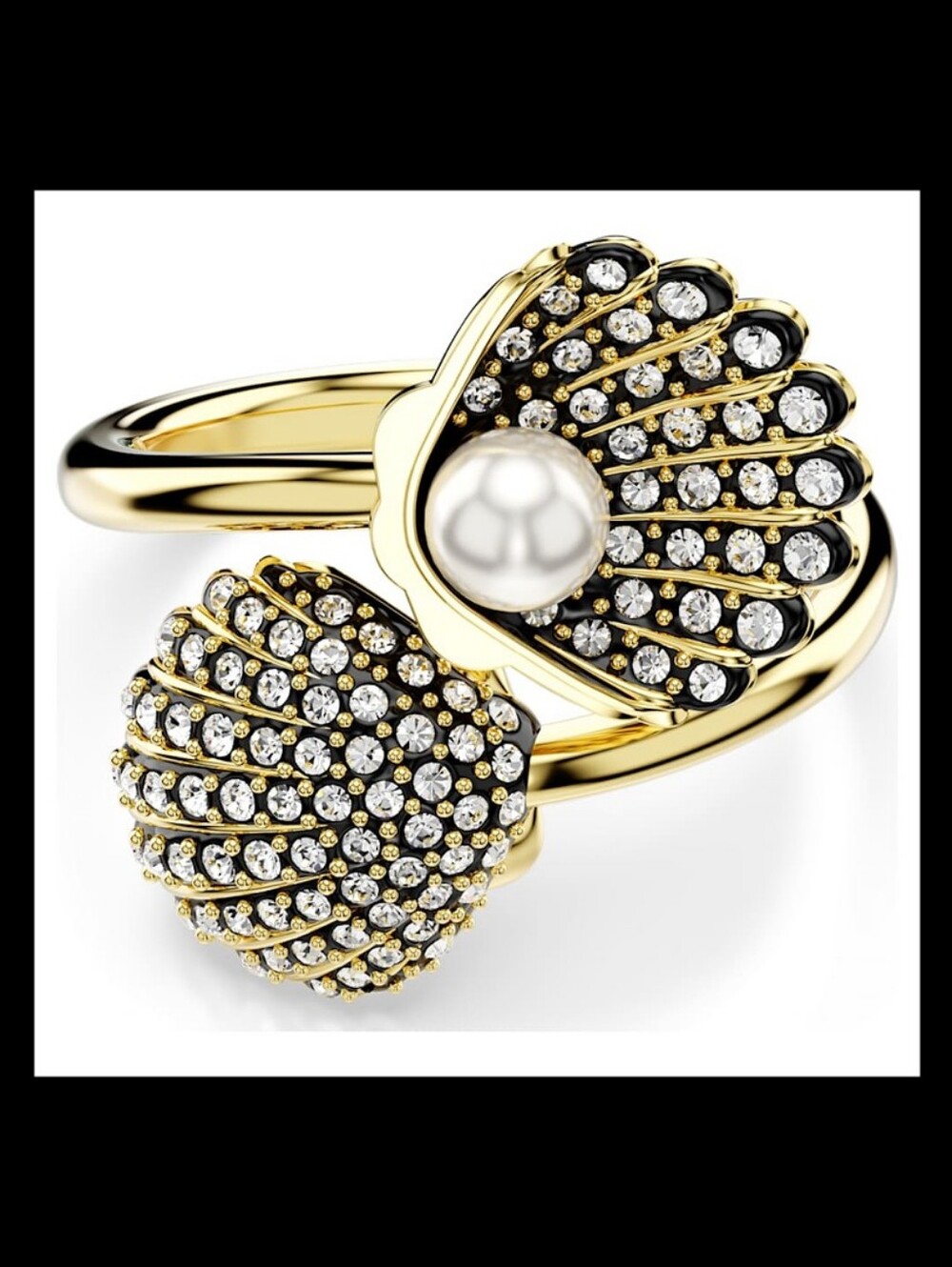 Swarovski Idyllia Shell Open Ring – White Crystal Pearl, Gold-Tone Plated